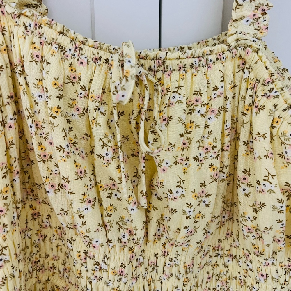 Yellow Floral Smocked ruffle Midi Dress Bridgerton style Size XL - Picture 7 of 15